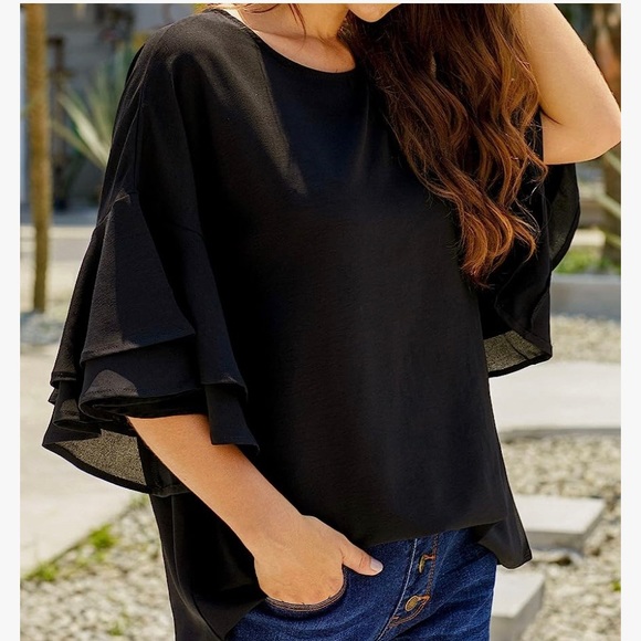 Women's 3/4 Tiered Bell Sleeve Top - Picture 2 of 5